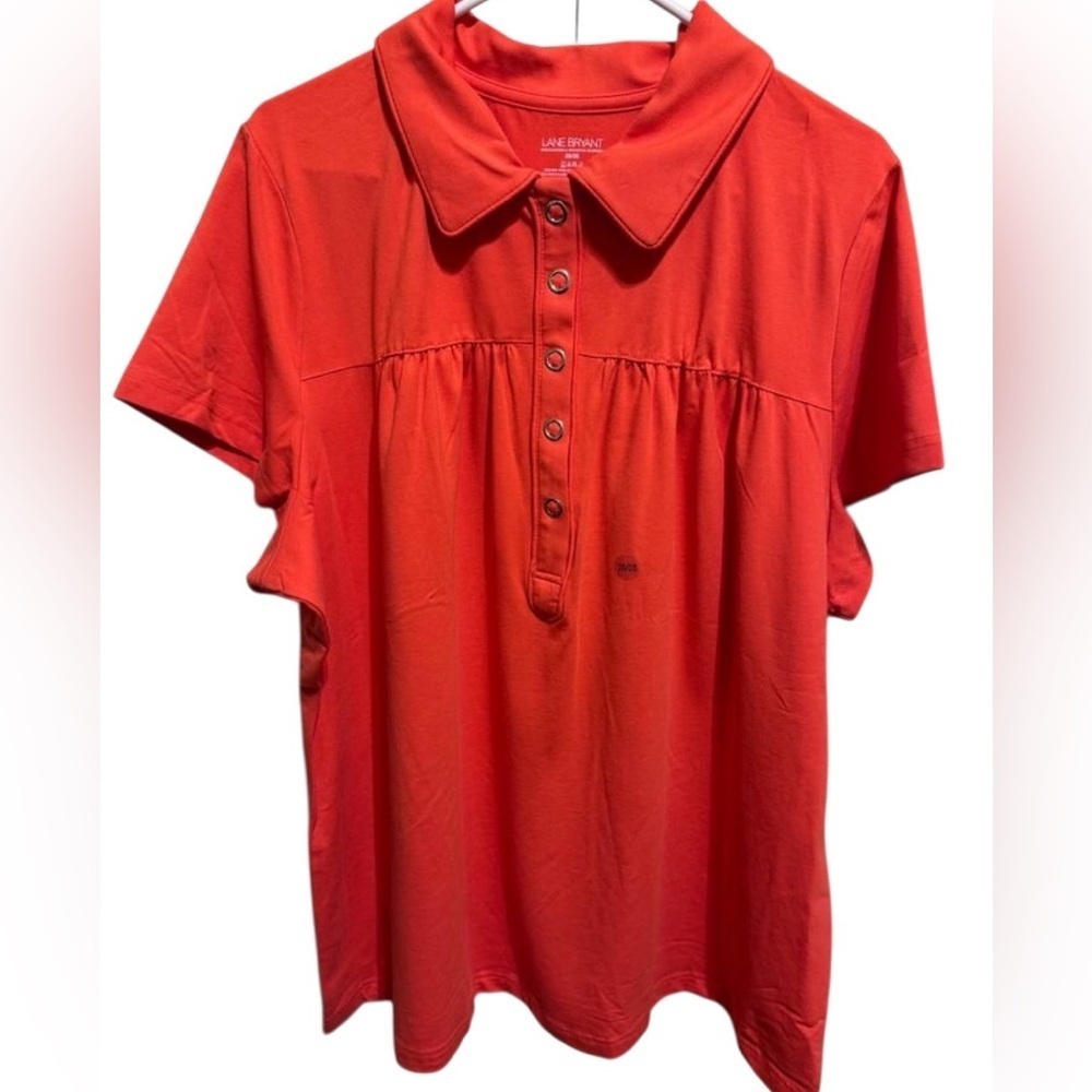Lane Bryant Short Sleeve Silver Snap Collar Orange Casual Shirt Plus Size 26/28
